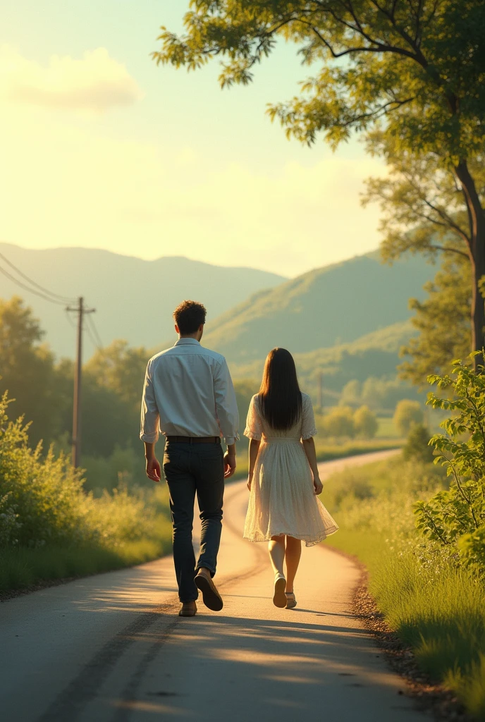 A man walking by the road side come across a woman and meeting each other