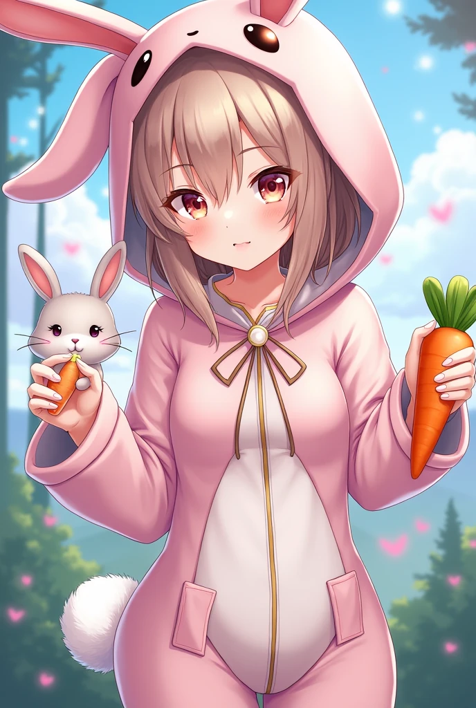 anime character with a carrot and a rabbit in a costume, anime style, from girls frontline, fine details. girls frontline, girls frontline universe, girls frontline style, girls frontline, girls frontline cg, 2 0 2 2 anime style, 2022 anime style, pixiv contest winner, wearing a bunny suit, concept art 2022,