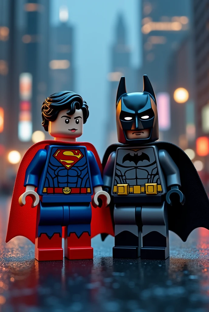 Superman and Batman in lego art, night