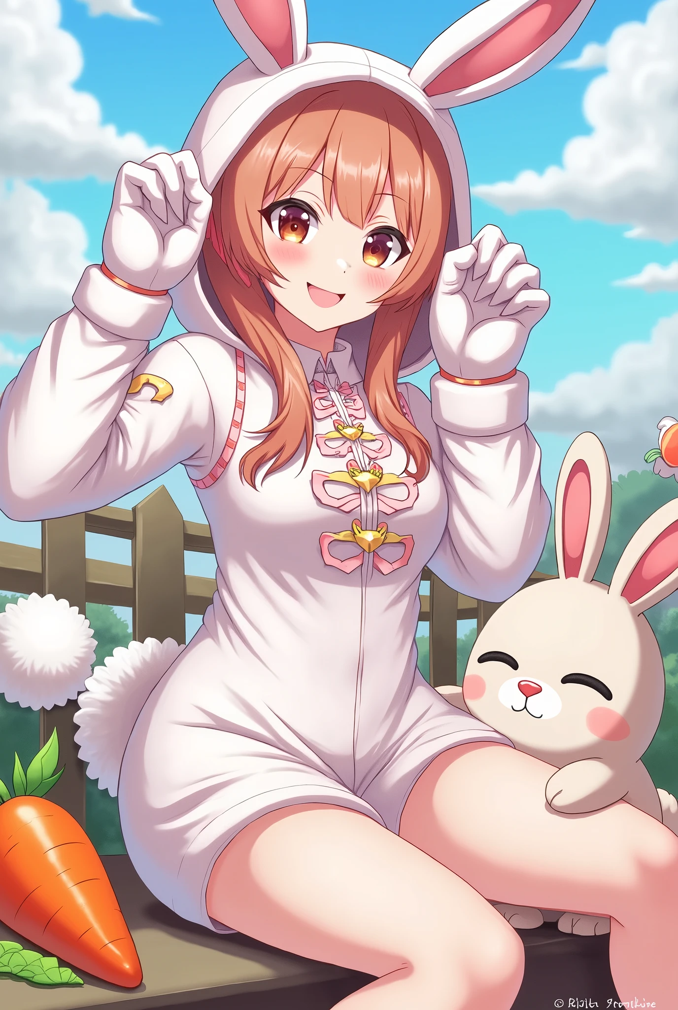 anime character with a carrot and a rabbit in a costume, anime style, from girls frontline, fine details. girls frontline, girls frontline universe, girls frontline style, girls frontline, girls frontline cg, 2 0 2 2 anime style, 2022 anime style, pixiv contest winner, wearing a bunny suit, concept art 2022,