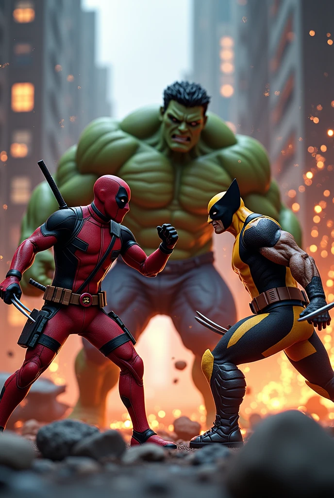 Deadpool 3d with hulk vs wolverine's