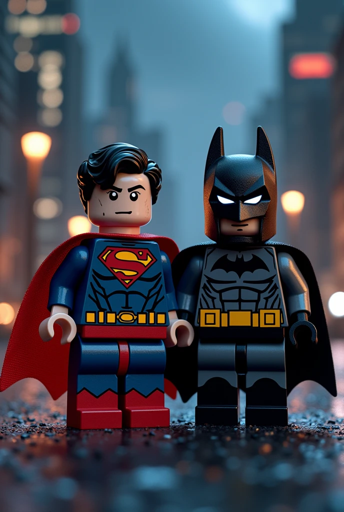 Superman and Batman in lego art, night