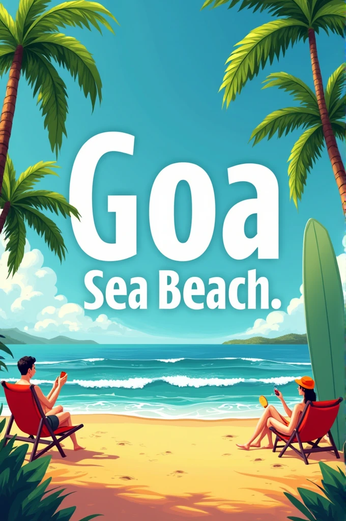 For a YouTube thumbnail with the title "Goa Sea Beach," consider using a vibrant and eye-catching image that captures the essence of Goa's beaches. Here’s a suggestion:
Background Image: A stunning beach scene from Goa, featuring golden sand, turquoise water, and palm trees. Try to include a colorful sunset or clear blue sky for added visual appeal.
Foreground Elements: Add a couple of elements like a beach chair, a surfboard, or people enjoying the beach to make it relatable.
Text Overlay: Use bold, large text to say "Goa Sea Beach" with contrasting colors (like white text with a dark shadow) to make it stand out.
Additional Graphics: You might add small icons or symbols like sun, waves, or a beach hat to emphasize the beach theme.
