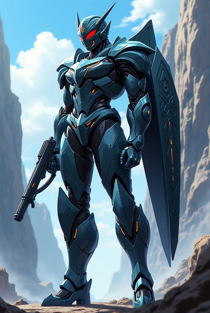 Create anime armor, with a similar appearance somewhat to kamen rider saber, ou kamen rider zero one, and also knights of the zodiac, an armor similar to these, and with a crossbow in his hand and a shield on his back.
Obs: try doing it with an anime animation