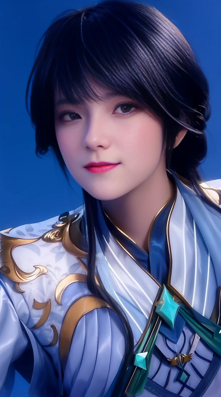 a close up of a woman in a blue dress with a sword, Beautiful character painting, by Yang J, Portrait Chevaliers du Zodiaque Fille, author:FAN Qi, author:Chen Lin, author:Zhou Wenjing, By Li Song, author:Lin Liang, Rossdraws digital painting, Fantasy art style, Fanart Meilleure ArtStation, author:Zhou Fang