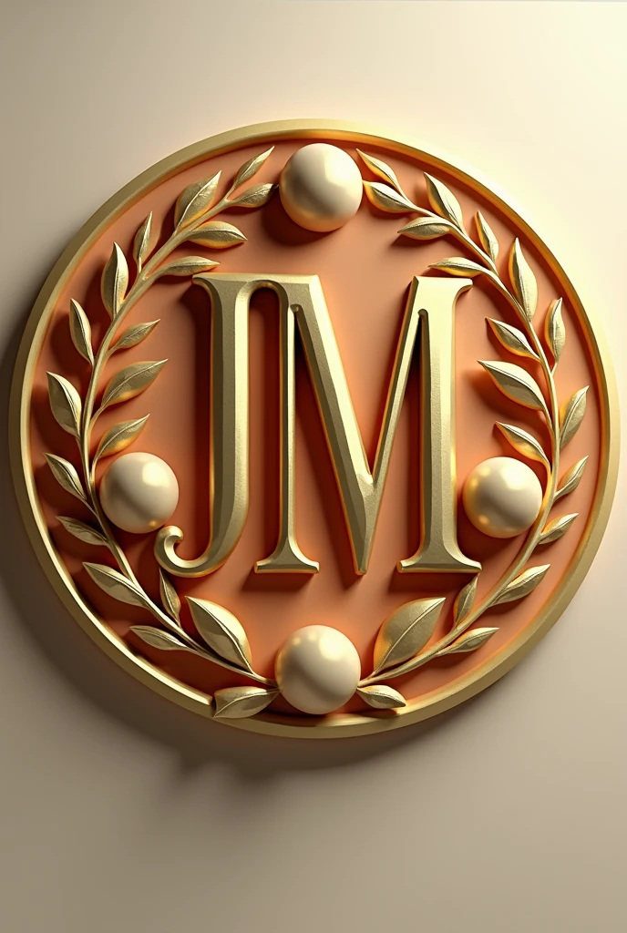 Create an exquisite 3D logo with the initials JM in gold color on a nutrition symbol with the word Jessica Martins Nutritionist  