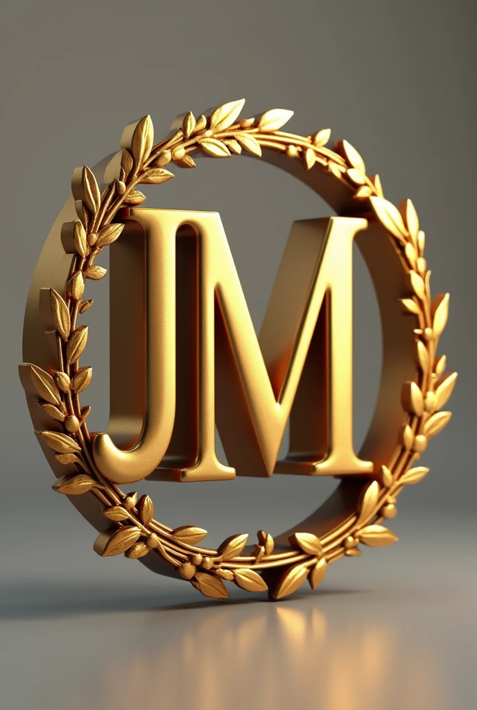 Create an exquisite 3D logo with the initials JM in gold color on a nutrition symbol with the word Jessica Martins Nutritionist