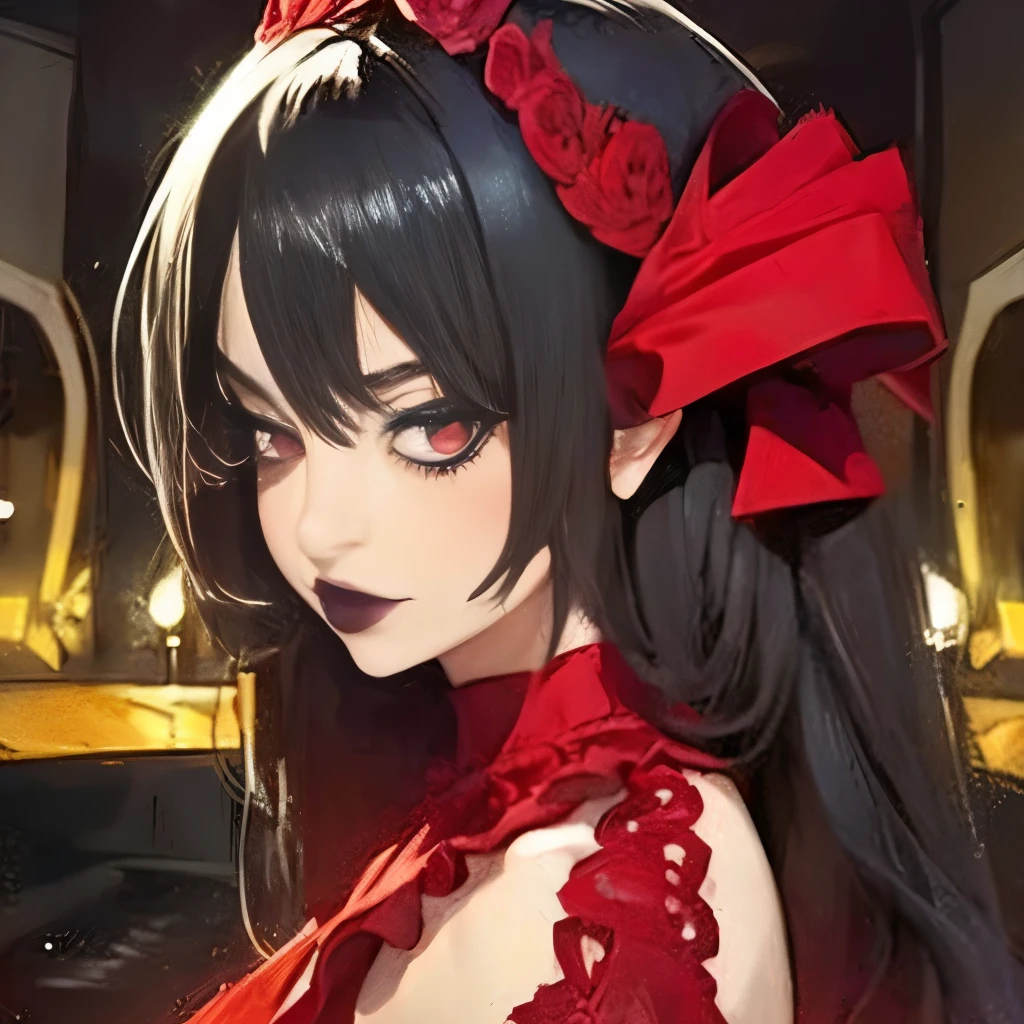 masterpiece, best_quality, 1girl, solo, (goth:1.2), remilia scarlet, 