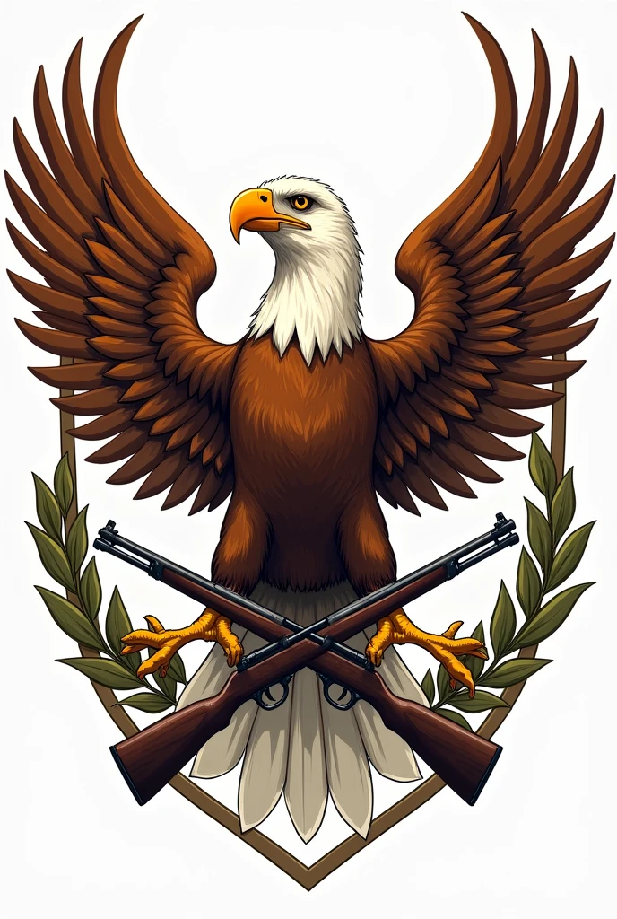 Make me a coat of arms with a Eagle and rifles It's for a fictional country Make it illustrated Pure the shield Drawn