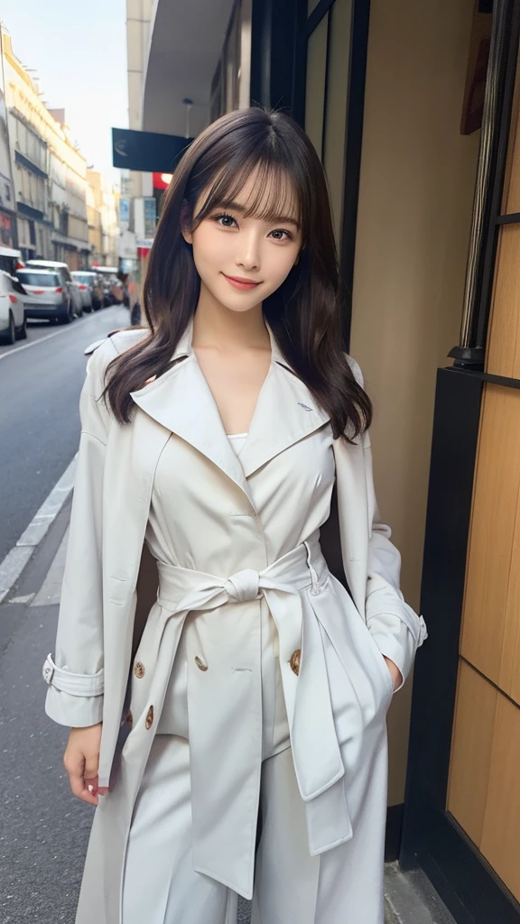 Border Top+trench coat+クロップドパンツクラシックなBorder Topに、trench coatを羽織り、Enhance your style with cropped pants that show off your ankles。trench coatはベージュやカーキが定番で、For your feet, Wearing ballerina shoes or loafers、Create effortless Parisian elegance。.(32hair,High resolution,Attention to detail,High resolution,high density,alone,In addition:1.3),(A realistic person々,Live Action,fine grain,High resolutionの目,Beautiful Eyes,Eyes that look alive,Beautiful dark blue eyes,Fishing eyes,Detailed lips,Translucent white skin,Realistic face in every detail:1.3),(Japanese Ido,hairorean Idols,Japanese Model,hairorean models,hairorean hair-Pop Female Idols:1.2),(Shapely breasts:1.5),(Young but very beautiful hairorean1 smile,Looking into the camera,Fashion Leader,Fashion Model,Soft Skin,Unforgettable Eyes,Her eyes are so beautiful,I want to go to the Paris Collection.........,Cutting-edge fashion:1.6),(Please show me your whole body,Showing off full-body fashion,Stylish blue eyes、1.7)smile