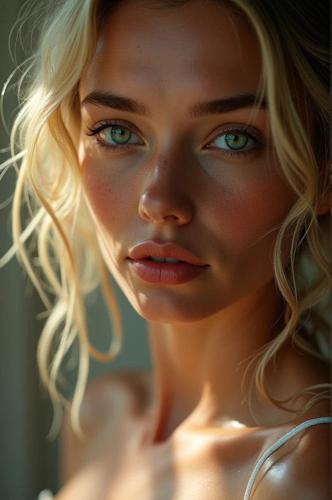 Green eyed blonde with cum on her face