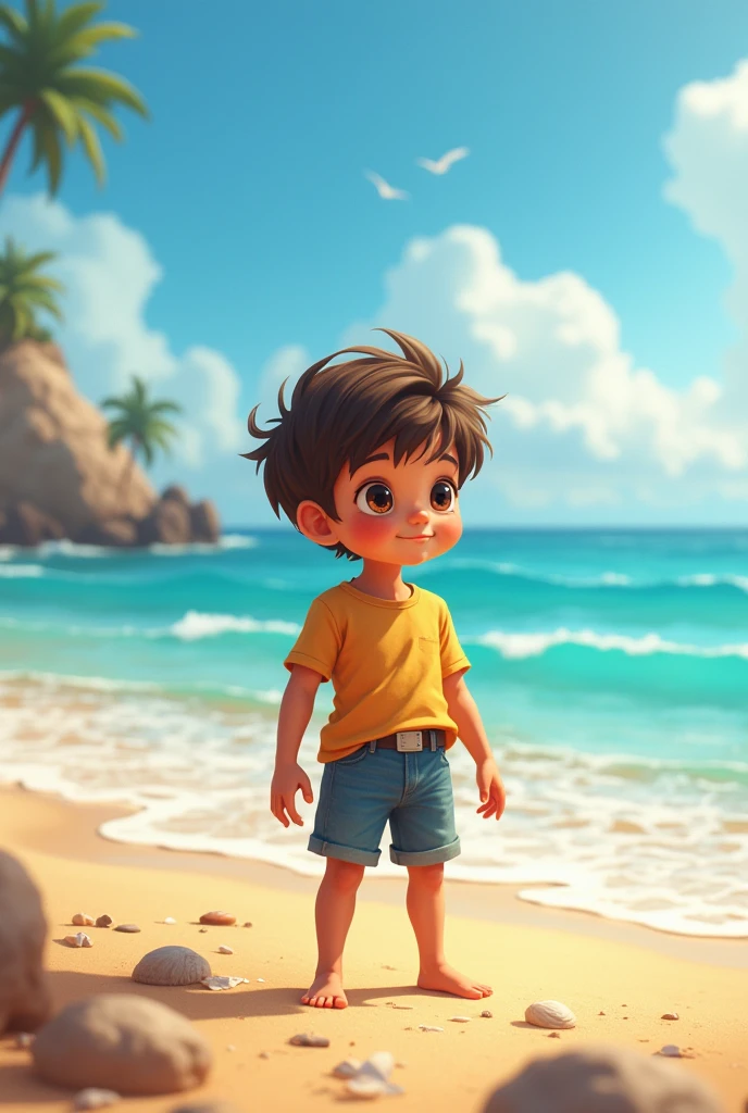 A boy standing on beach