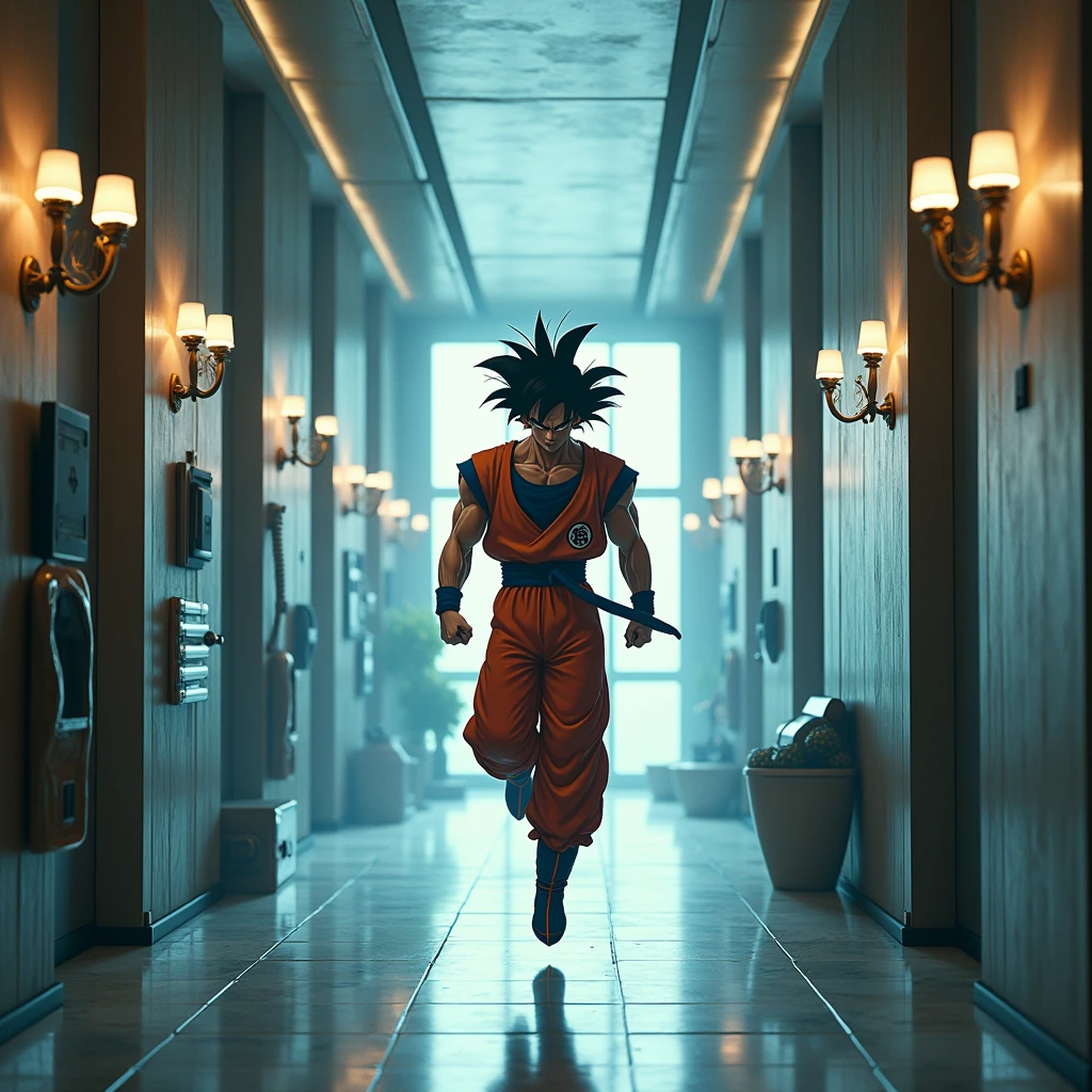 Goku is in training in his private room. Instead of doing the usual, decide to try something different. Using his ability to manipulate ki, Start walking along the wall as if it were the floor. as it moves forward, Watch your room transform before your eyes from this new perspective. How does it feel to defy gravity in this way?? What new observations do you make of your surroundings and how do you adapt to this unique experience?