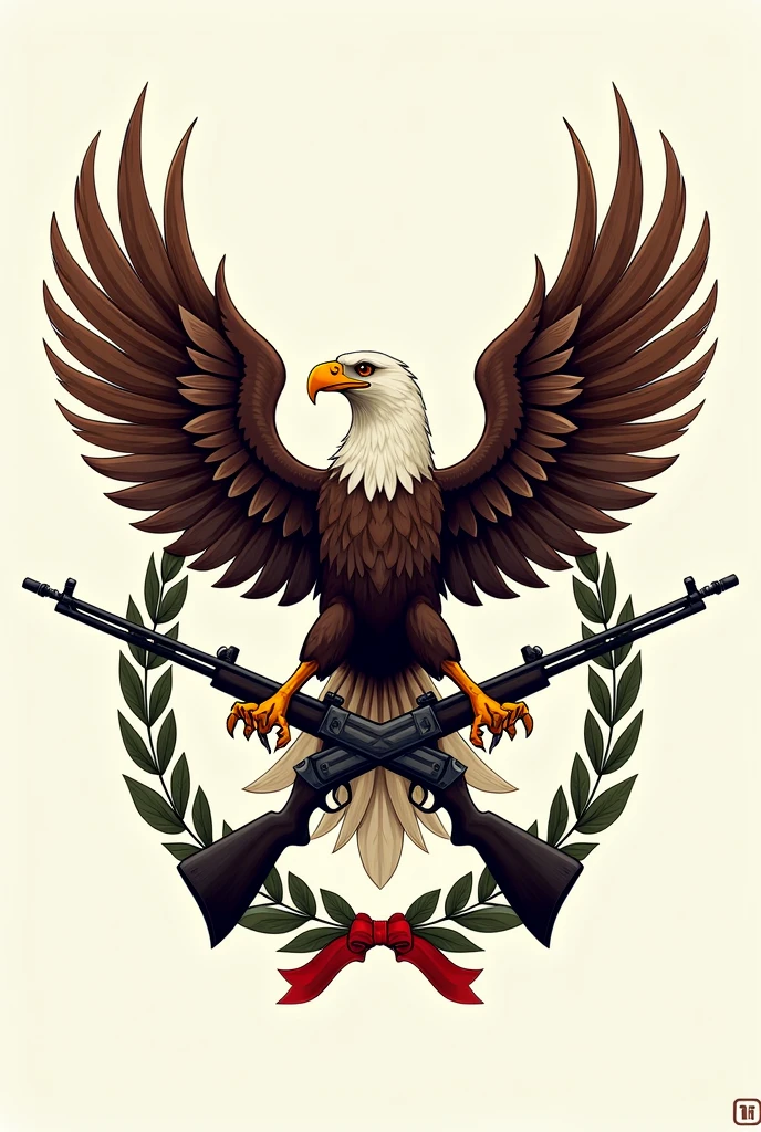 Make me a coat of arms with a Eagle and rifles It's for a fictional country Make it illustrated Pure the shield Drawn
