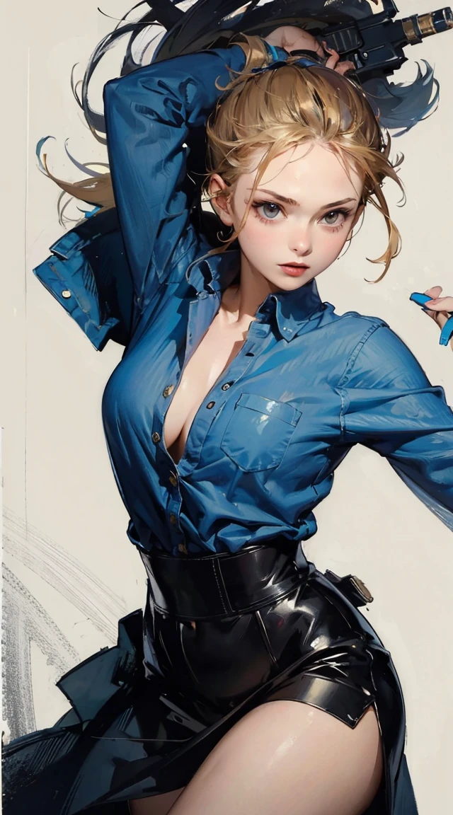 (masterpiece : 1.4), best quality.
girl, wielding weapon, dynamic pose, high quality
