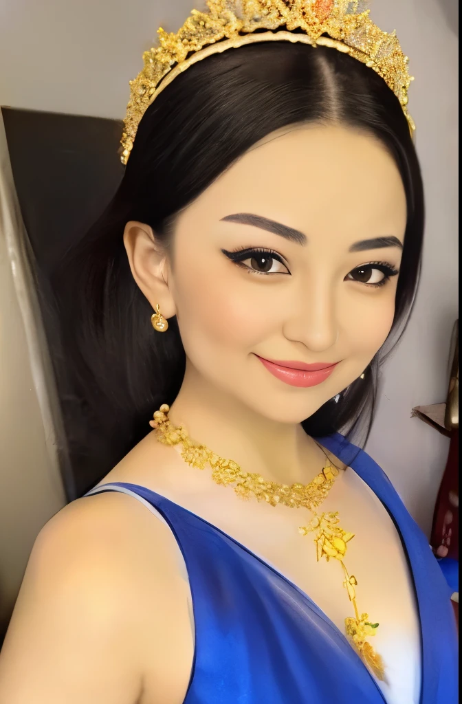 There is a woman in a cheongsam, 2 , 2 , 2 , 3 , delicate makeup, Ye Wen, 2 , round face, cute lian, gold tiara, pearl necklace, jade hairpin