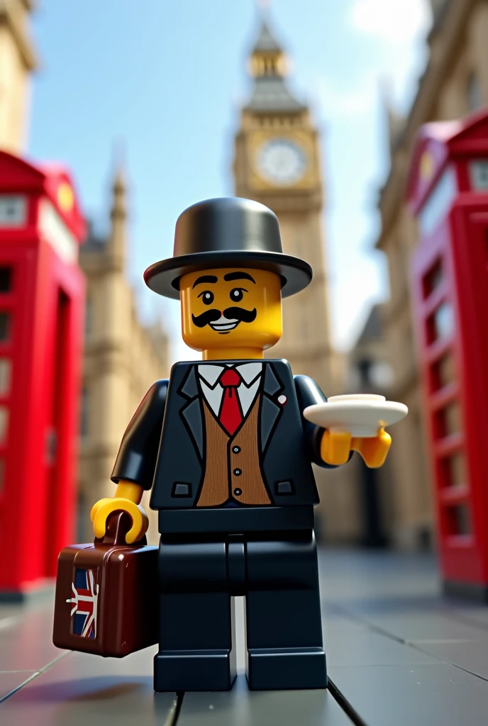 Make a lego minifigure based on the entire culture of the United Kingdom