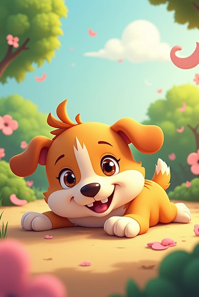 Cartoon dog on its belly