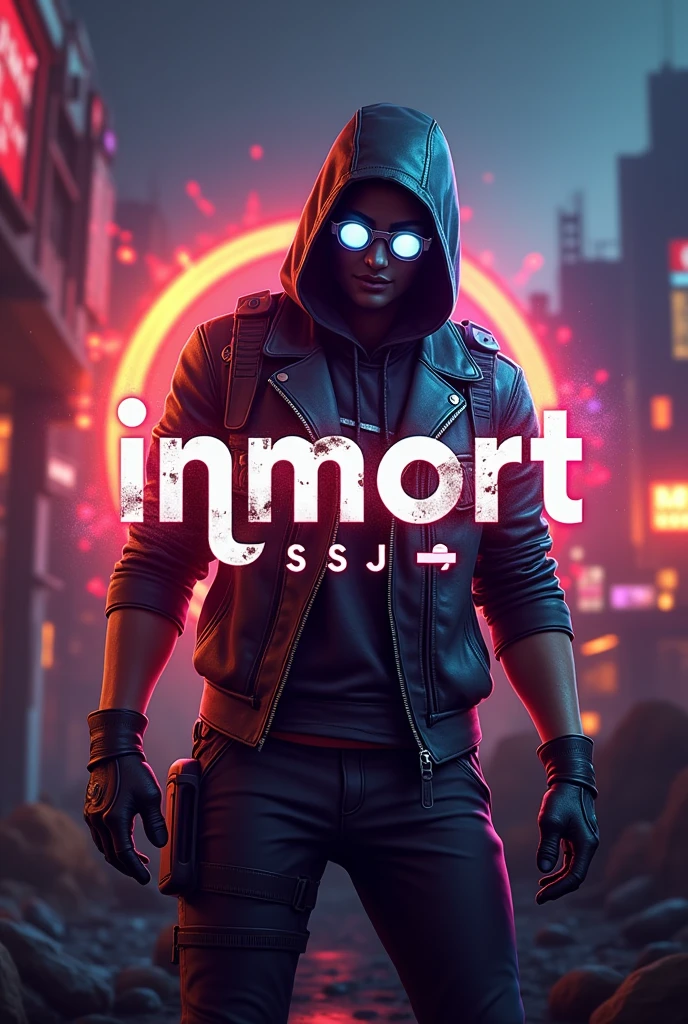 I need you to create a logo with the following name INMORT『ˢˢʲ』with Free fire background