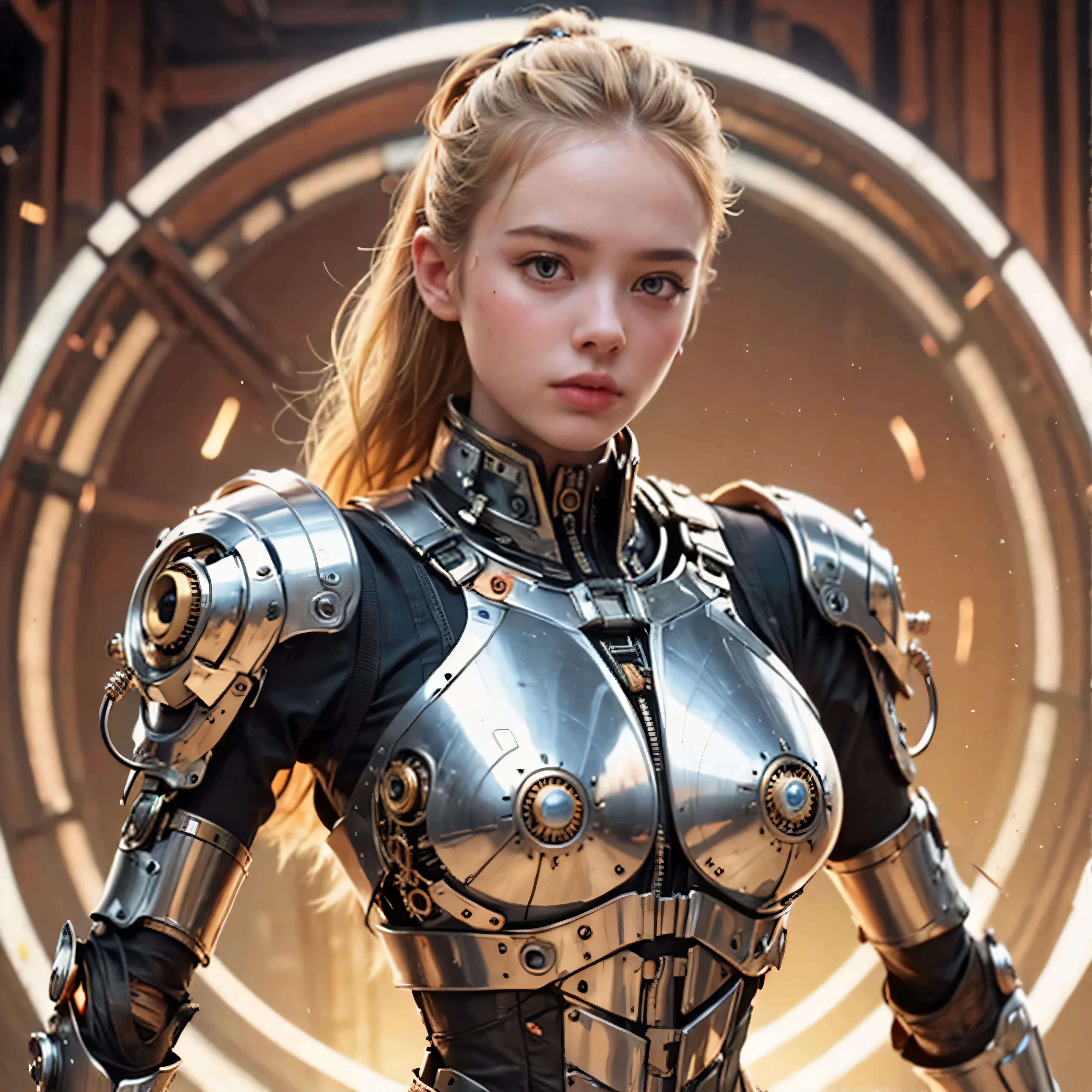 a close up of a woman in a futuristic suit with a sword, girl in mecha cyber armor, wojtek fus, portrait armored astronaut girl, clothed in sci-fi military armor, girl in knight armor, sci-fi android female, sci fi female character, epic scifi character art, elle fanning as an android, epic sci - fi character artHD, (Best Detail), (Best Quality), Victorian Costumes, ((Steampunk))), meccog, cog,