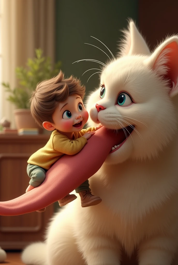 A sitting and getting a ride on a cats tongue