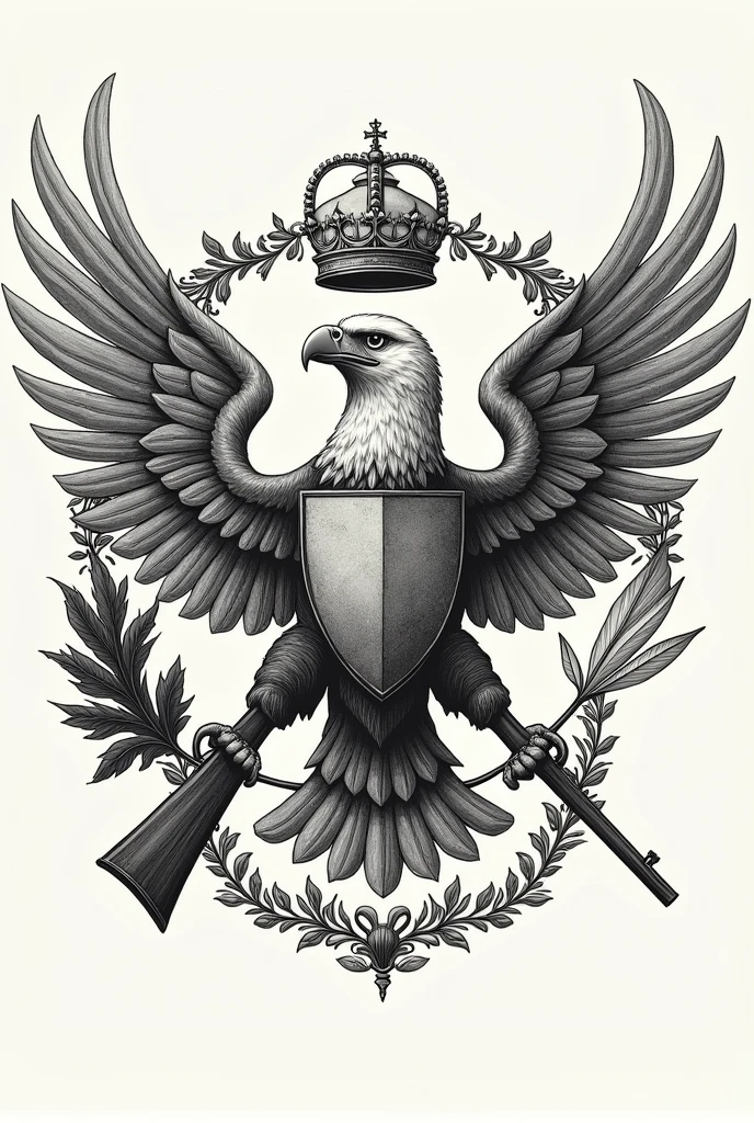 Make me a coat of National symbols with a Eagle and rifles It's for a fictional country  Make it illustrated Pure the shield Drawn Drawing