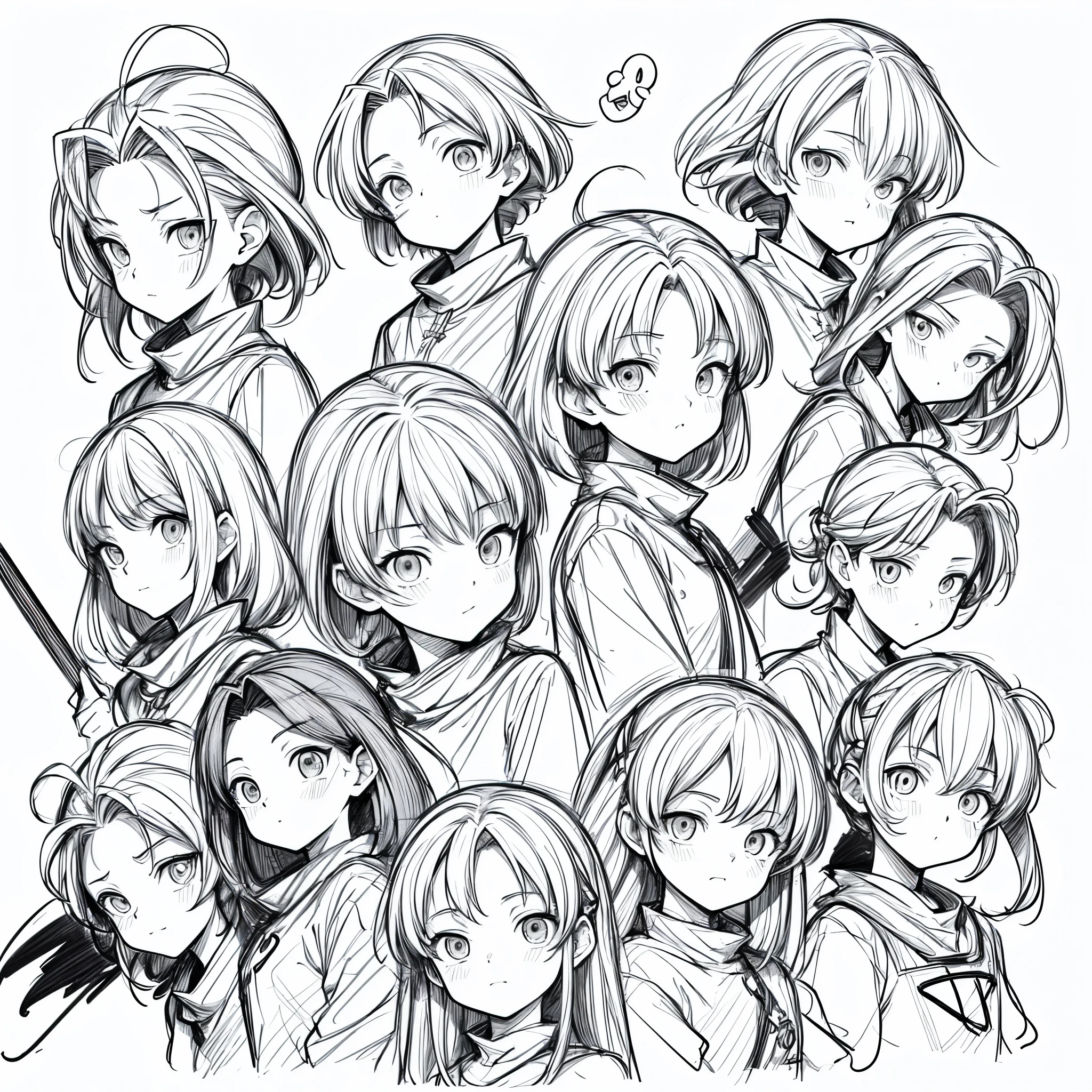 ((masterpiece)), (Hunter x Hunter style art),(((best quality))),((((sketch)))),((monochrome)), kid boy, emoji pack, 3 emoticons, emoji sheet, multiple poses and expressions, anthropomorphic style, Disney style, black strokes, different emotions,multiple poss and expressions, 8k, (simple background, white background: 1.3), --4