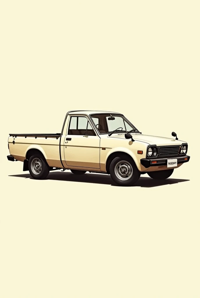 drawing of a 1984 cream-colored Nissan Datsun pick up truck from the side