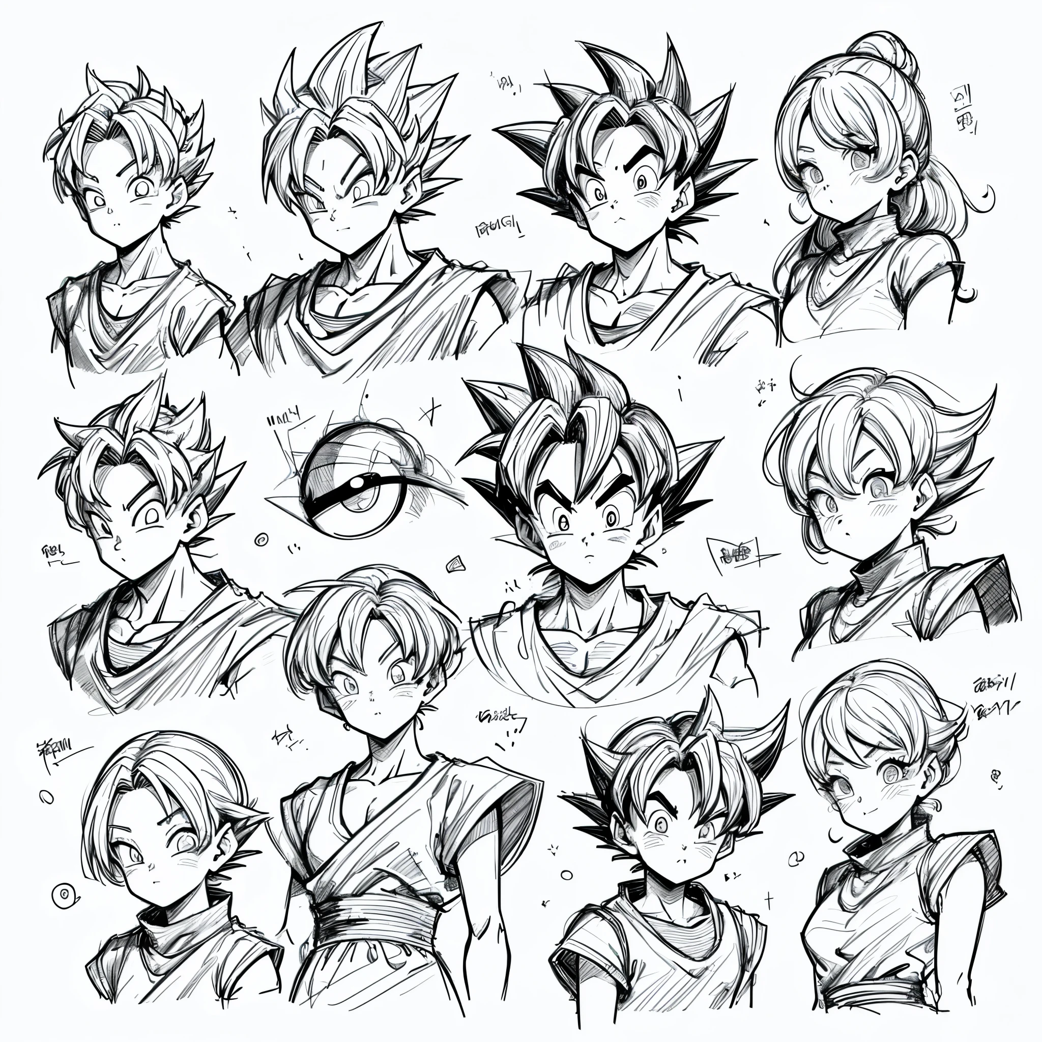((masterpiece)), (dragon ball style art),(((best quality))),((((sketch)))),((monochrome)), ??? boy, emoji pack, 3 emoticons, emoji sheet, multiple poses and expressions, anthropomorphic style, Disney style, black eyes, black strokes, different emotions,multiple poss and expressions, 8k, (simple background, white background: 1.3), --4