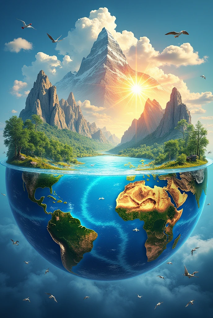 Create a poster/illustration that represents environment showing the interactions among the 4 spheres.