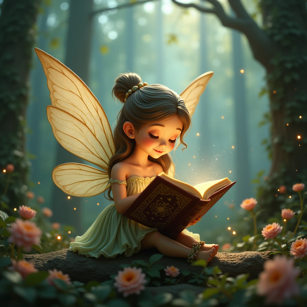 A book in the hand of a fairy from a fairy tale