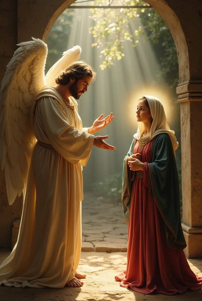 The angel Gabriel announces to Mary that she will be the mother of the savior 