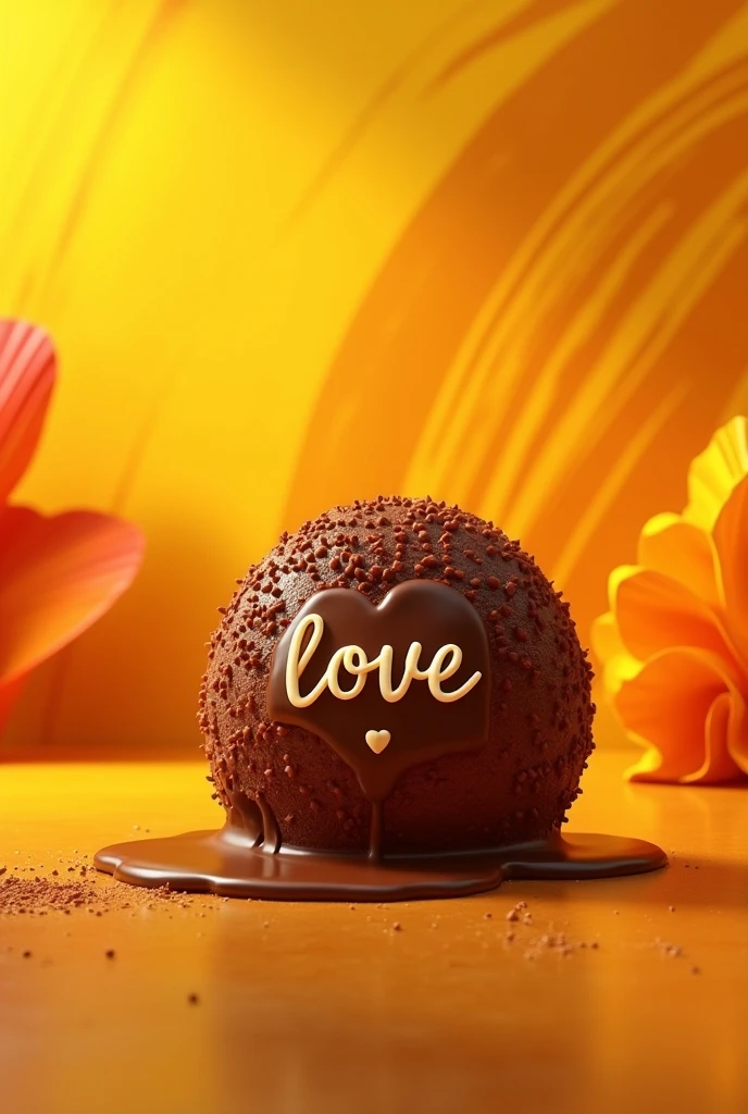 Make an image with an Anarelo background, written Brigadeiro of Love