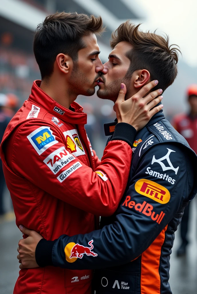 Checo Perez and Max Verstappen kissing