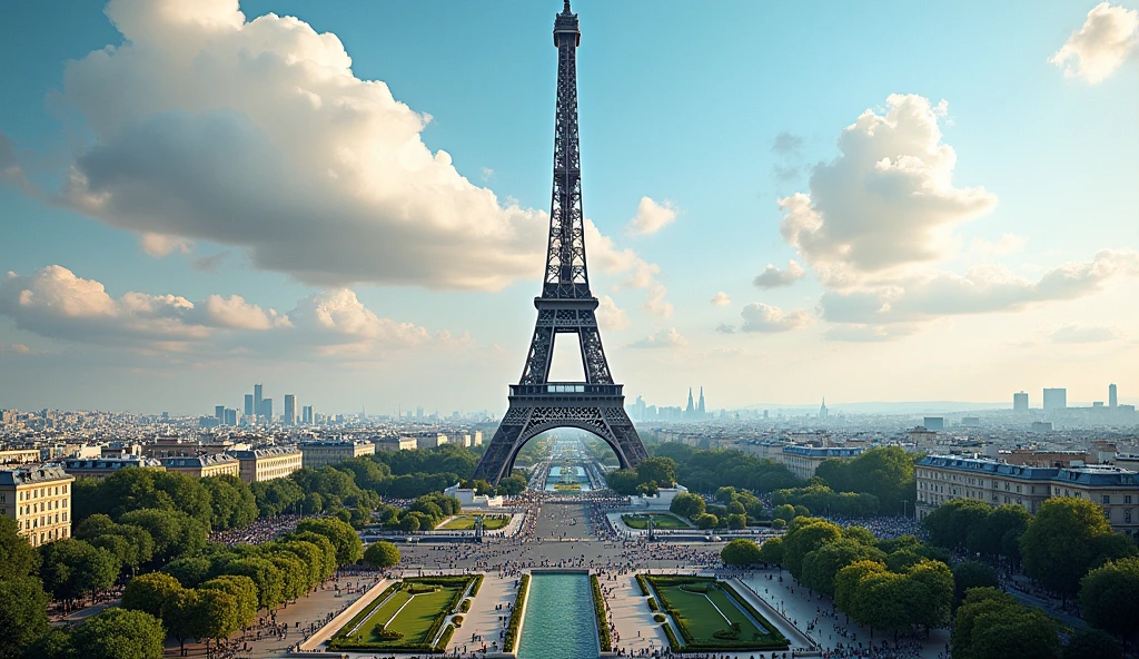 generate a image of effiil tower with far view  ground level 