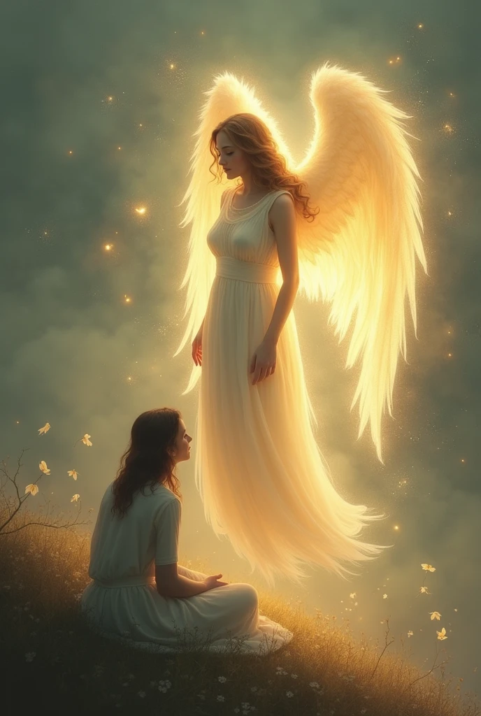 Angel protecting and accompanying from afar a person who is sad