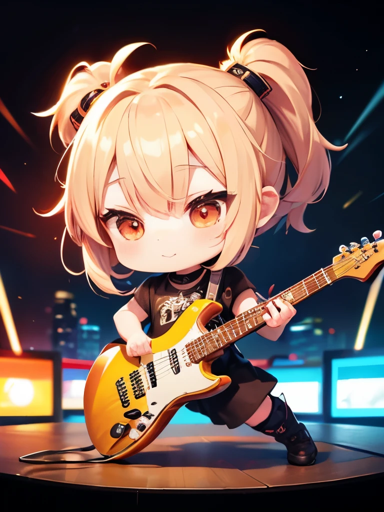 (((Metal Band)))、Cute and soothing character、A chibi character playing the electric guitar at high speed、A beautiful depiction using tens of thousands of colors、masterpiece、Ultra HD、super high quality、8k