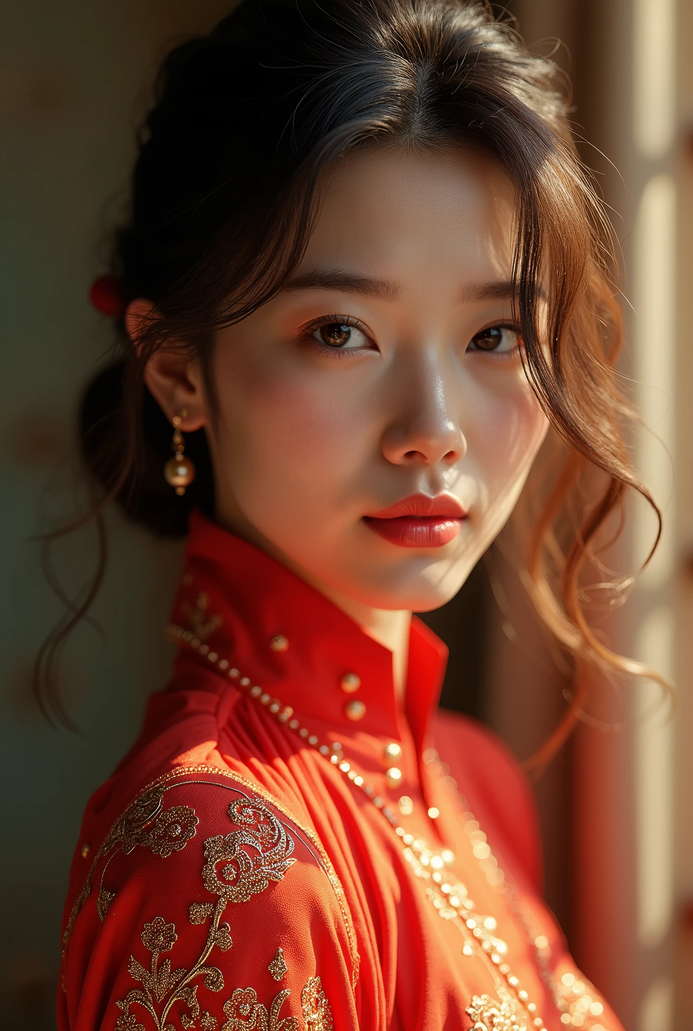 A beautiful girl wearing the most vivid and luxurious shiny outfit., tight clothes, Best Quality, 8k, masterpiece, ultra detailed, realist, photorealist, physically based rendering, vivid colors, sharp focus, studio lighting
