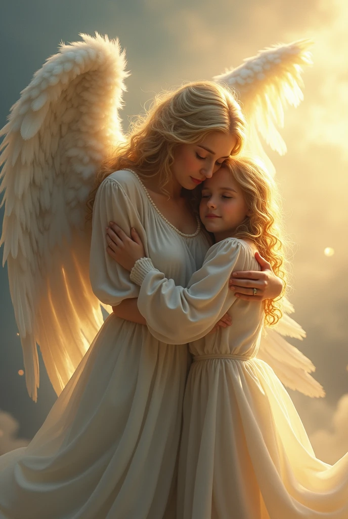 Angel protecting and drying the tears of a person who is sad and lonely