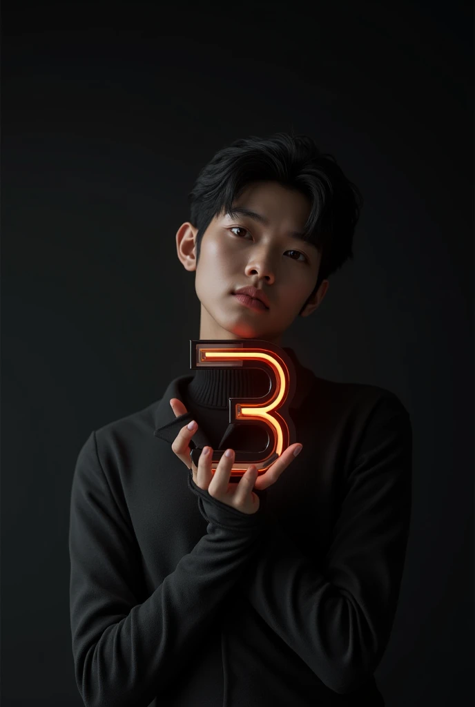 MAriyan Emon:The background should be a dark gradient to keep the focus on the letter and the person. Ensure that the lighting gives a soft glow to the edges of the 3D letter and casts subtle shadows to add depth