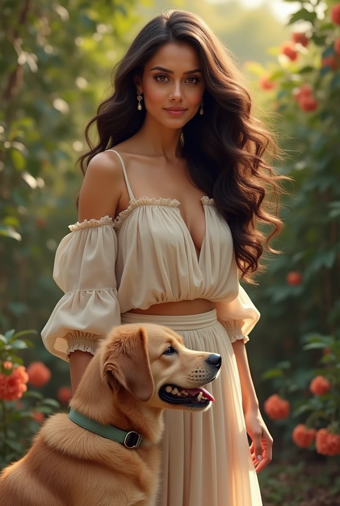 Sharadhha Kapoor stand between dog