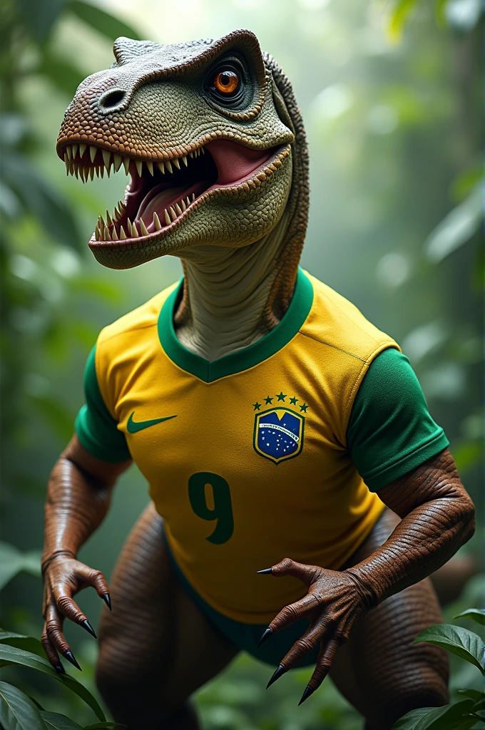 dinosaur with the brazilian shirt
