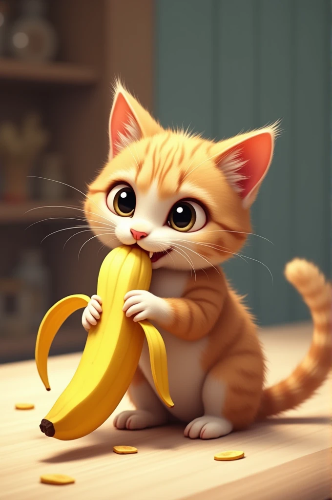 kucing makan pisang