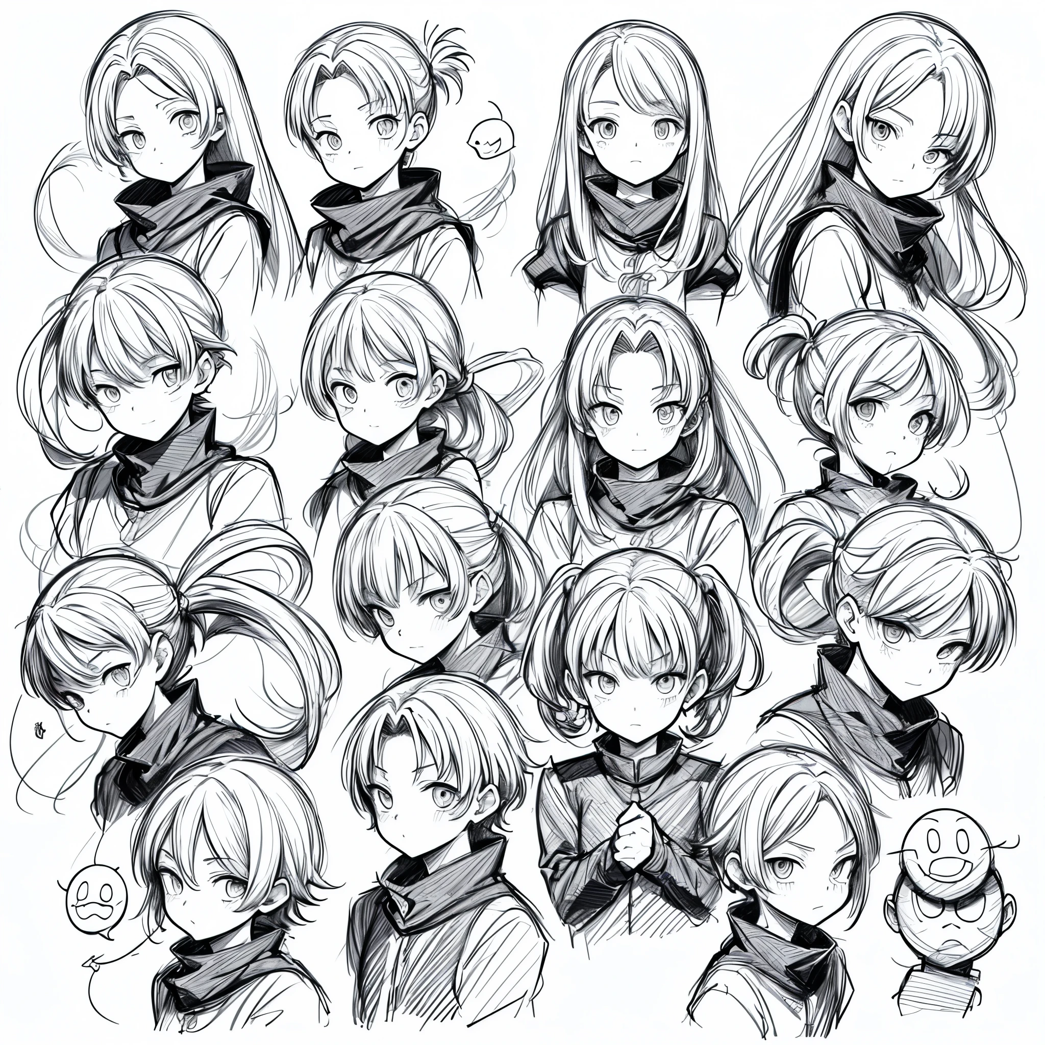 ((masterpiece)), (Hunter x Hunter style art),(((best quality))),((((sketch)))),((monochrome)), ??? boy, emoji pack, 3 emoticons, emoji sheet, multiple poses and expressions, anthropomorphic style, Disney style, black strokes, different emotions,multiple poss and expressions, 8k, (simple background, white background: 1.3), --4