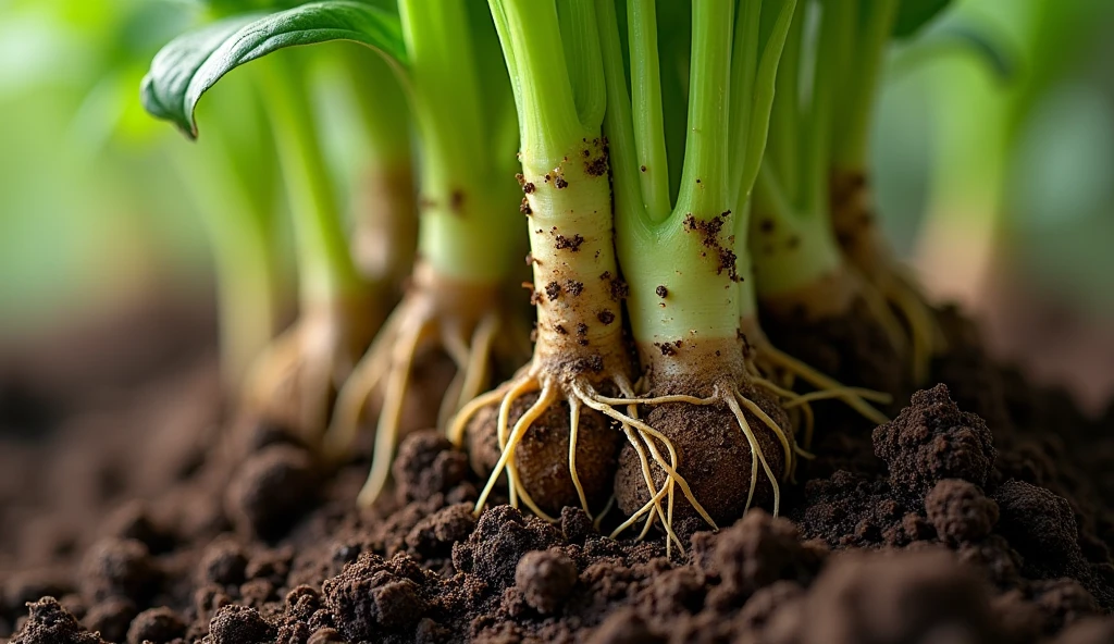 Coriander roots with soil, 32K UHD, Style Raw