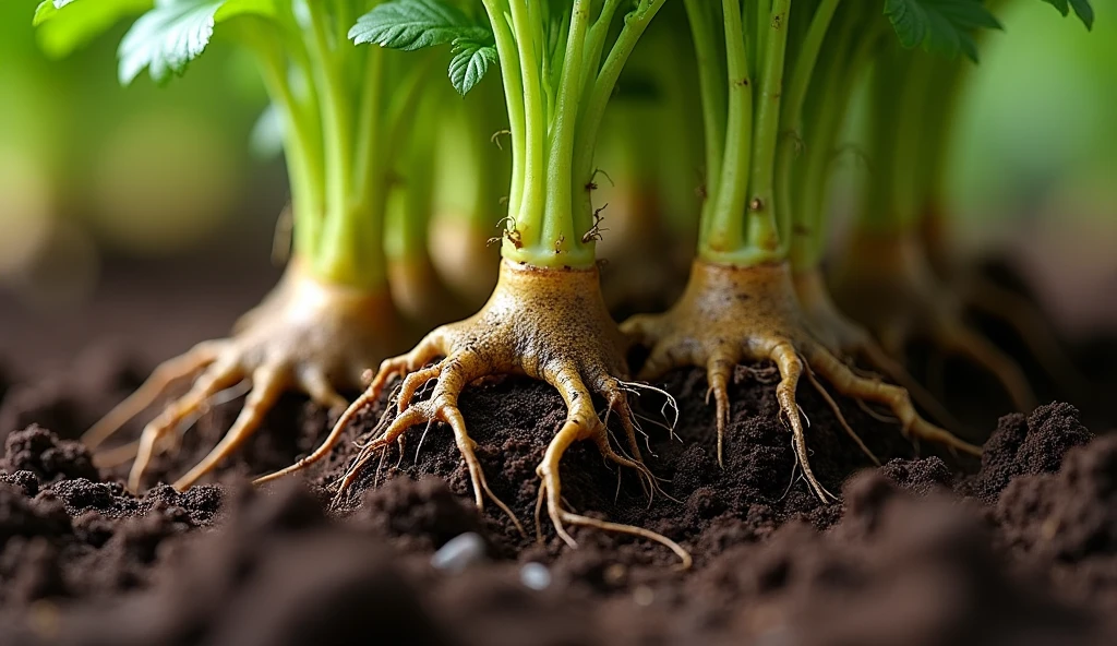 Coriander roots with soil, 32K UHD, Style Raw