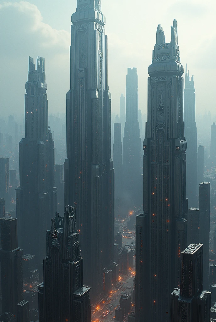 A cluster of metallic skyscrapers, (Super dense) , Detailed