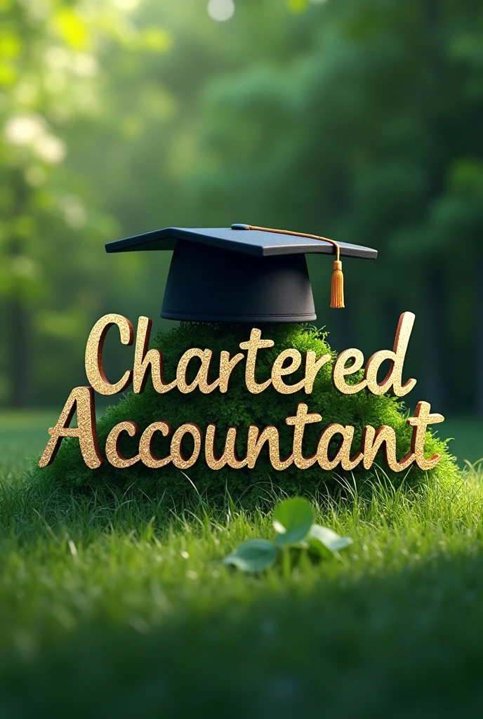 Write name chartered accountant in aesthetic way with green background in realistic form with graduation hat