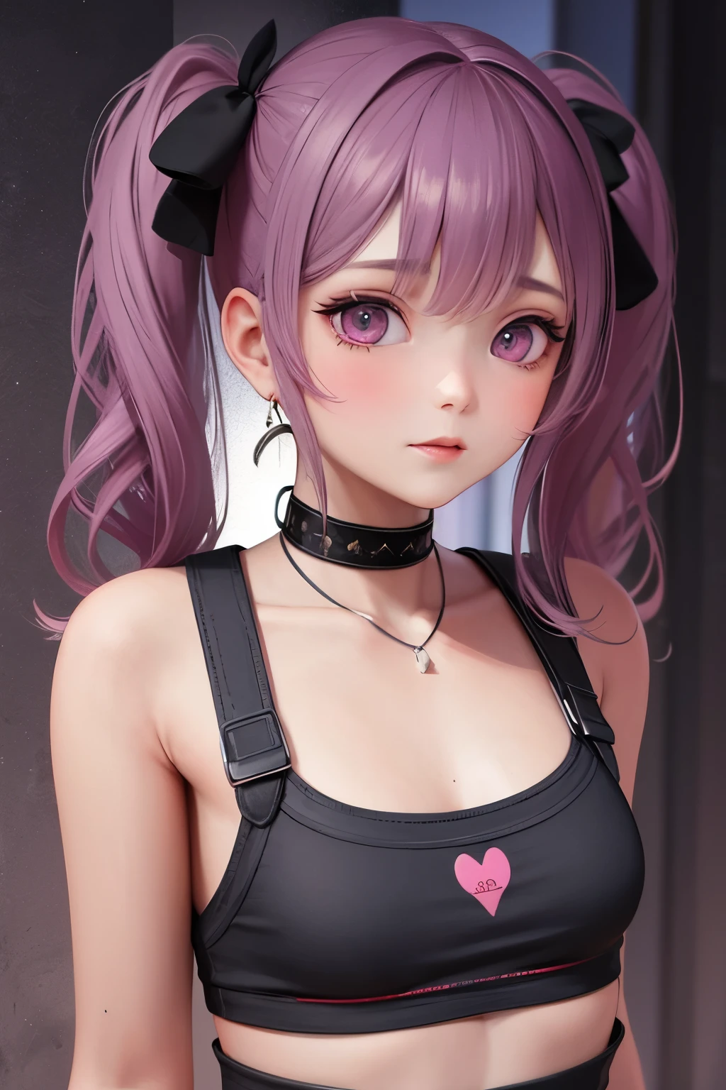 masterpiece, best quality, highly detailed, high resolution, expensive resolution, high resolution, 4k, 8k, uniform 8k wallpaper, highly detailed CG, masterpiece, 2d, 3d, beautiful details, depth, fine texture, best quality: 1.3, perfectly focused, crispy. skin, him, very cute anime girl, name is Mei, short twintails, idol, tank top, denim mini skirt, pink short twintails wearing expensive, mole under eye, looking at the viewer, expensive, blush, mole, parted lips, pink eyes, heart shaped choker, smiling face