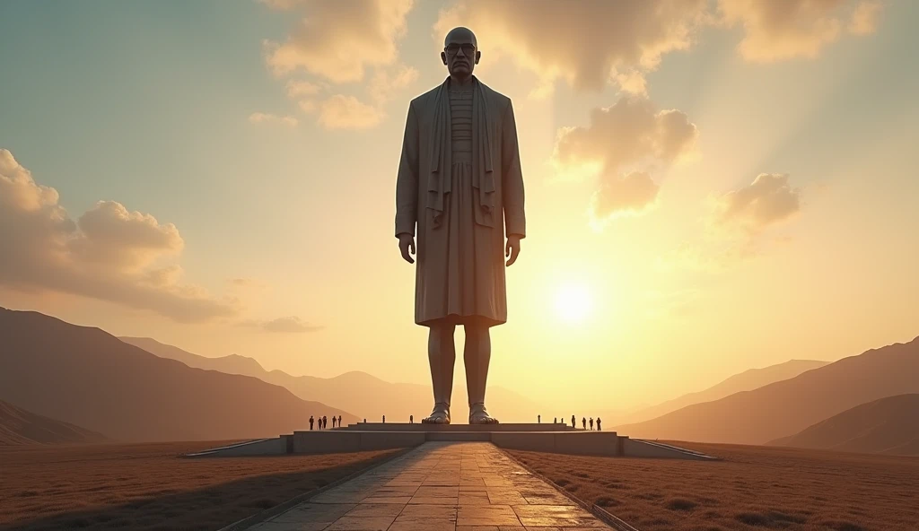 generate a image of statue of unity with far view  ground level 